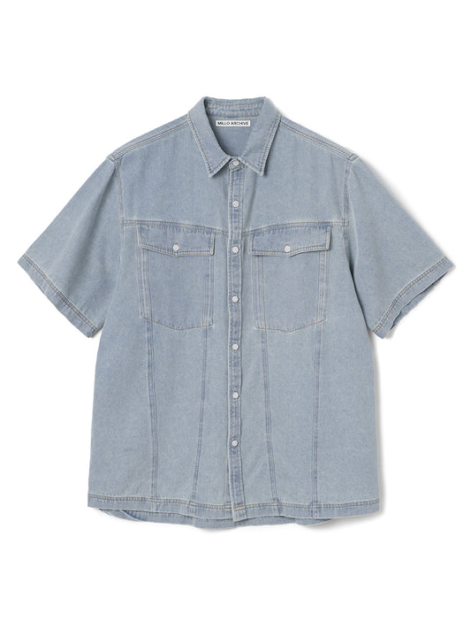 Two Pocket Denim Half Shirts [Light Blue]