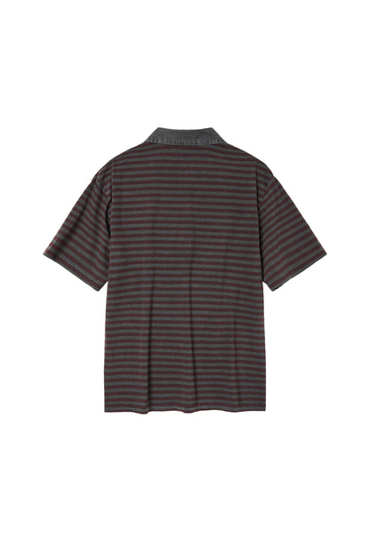 VTG Stripe Polo Tee 1/2 Burgundy