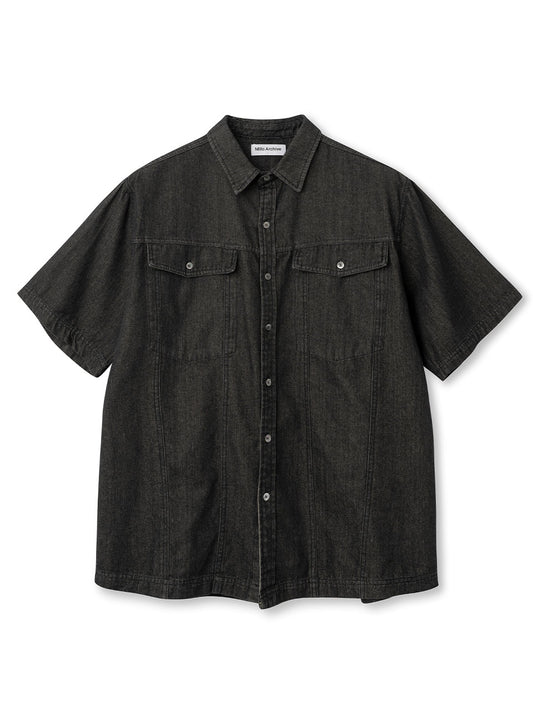 Two Pocket Denim Half Shirts [Black]