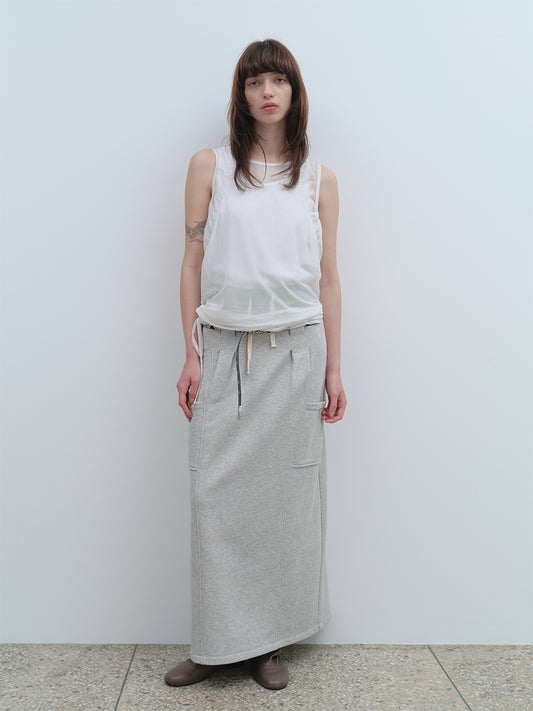 Belt Hole Maxi Skirt [Melange Gray]