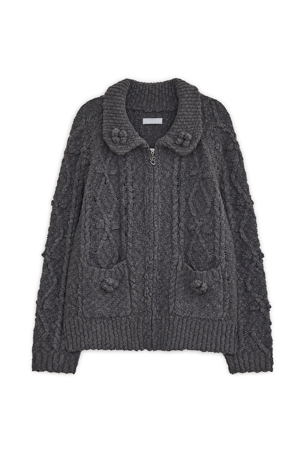 Popcorn knit zip-up (Charcoal)