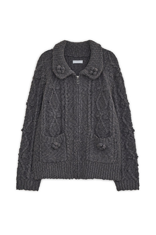 Popcorn knit zip-up (Charcoal)