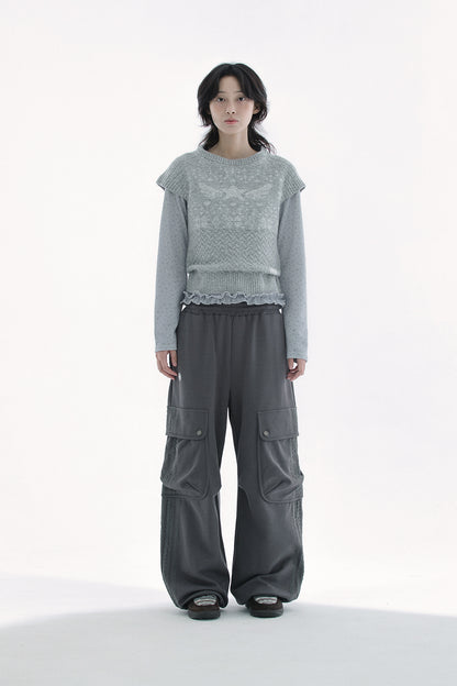 Star-wing knit top (Graish blue)