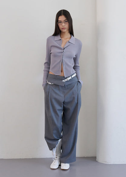 LAYERED WAIST DETAIL WIDE TROUSERS / 2 Color