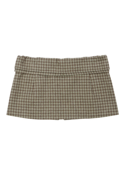 CHECKED LAYERED MINI SKIRT (BROWN)