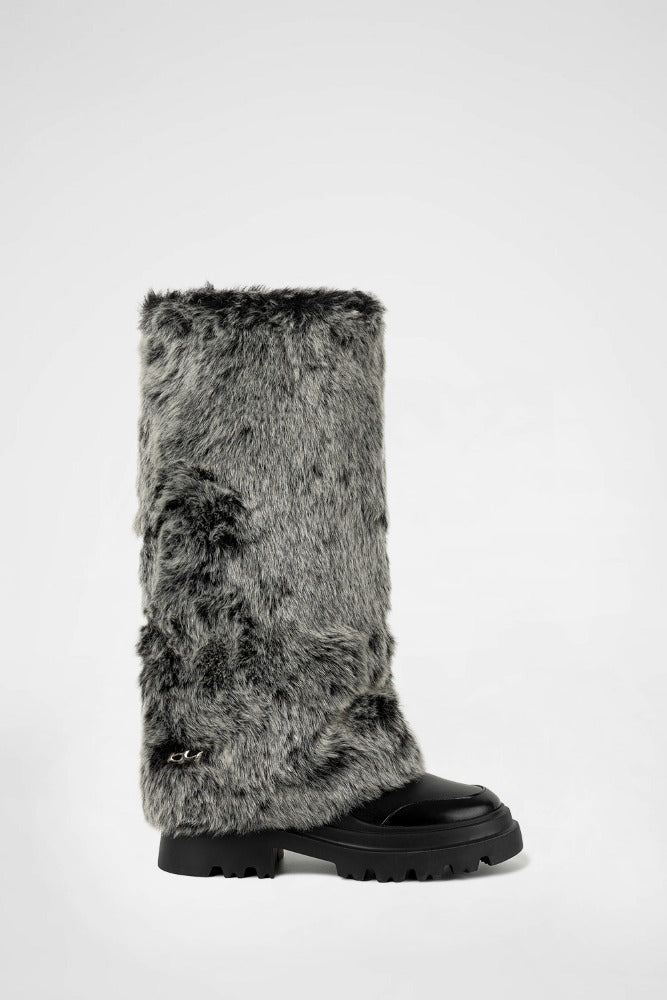 FUR LEG WARMER CHUNKY BOOTS / GRAY 