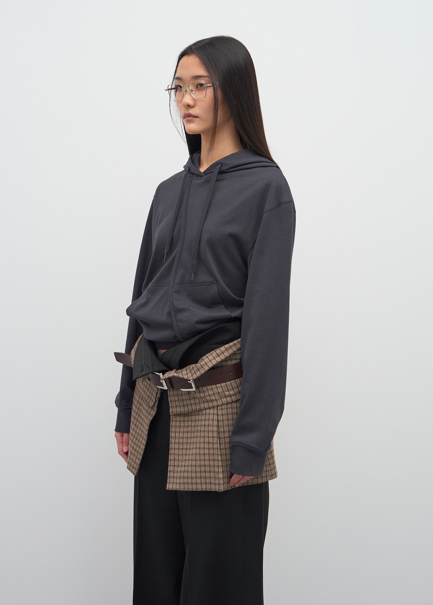 CHECKED LAYERED MINI SKIRT (BROWN)