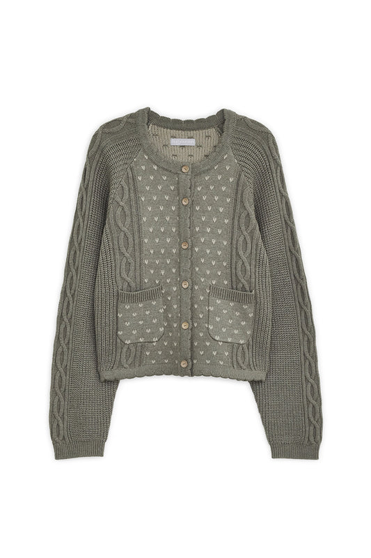 Vintage ruffle knit cardigan (Olive)