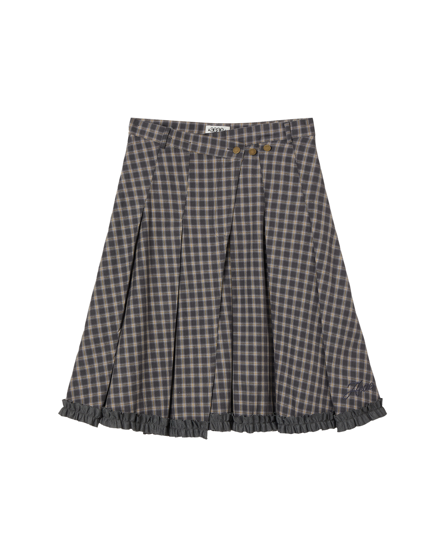 CHECK WRAP PLEATS SKIRT [GREY]