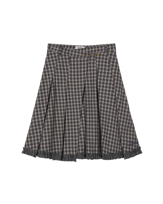 CHECK WRAP PLEATS SKIRT [GREY]