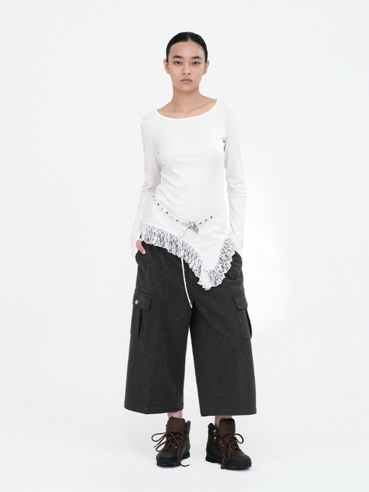 Tailored Herringbone Bermuda Pants [Charcoal]