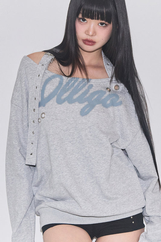 129 Buckle Off-Shoulder Sweatshirt Melange