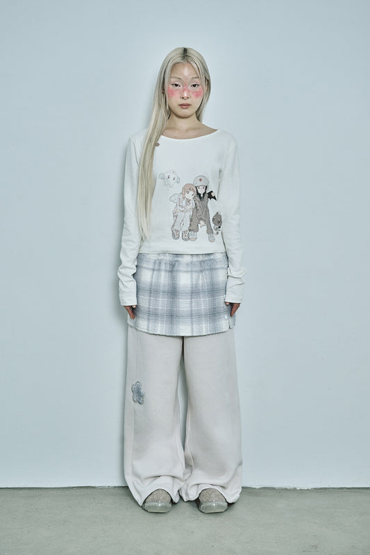 HUGYOURSKIN X JUBA printed button top (White)