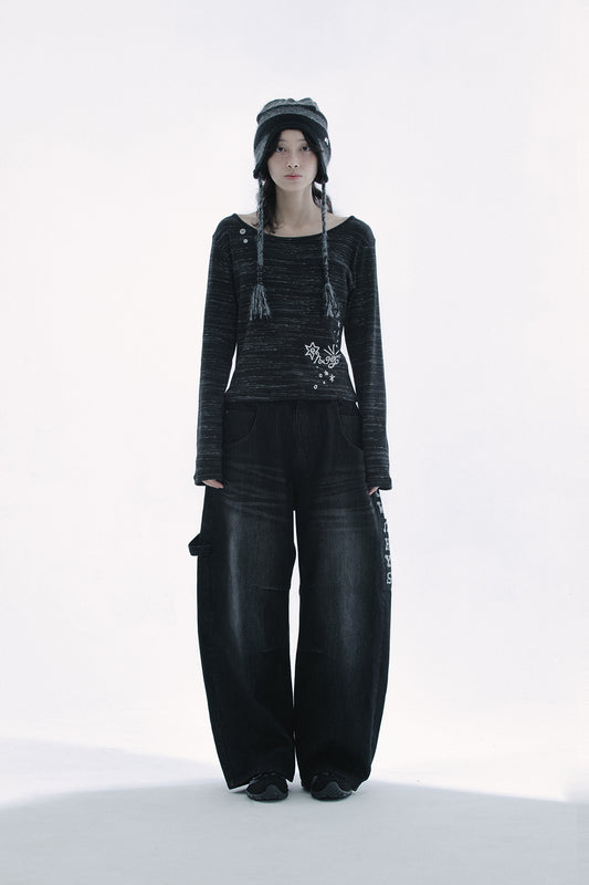 HUG stitch knit T (Black)