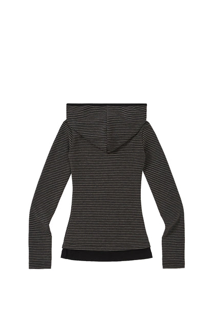 Layered Stripe Hoodie / Charcoal