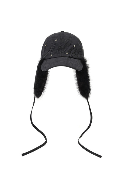 Fluffy Earflap Cap Black
