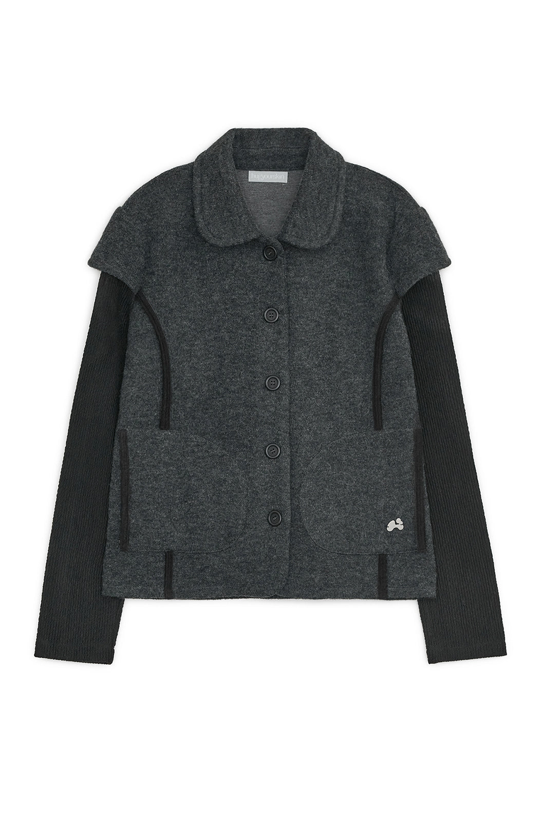Round collar knit jacket (Charcoal)