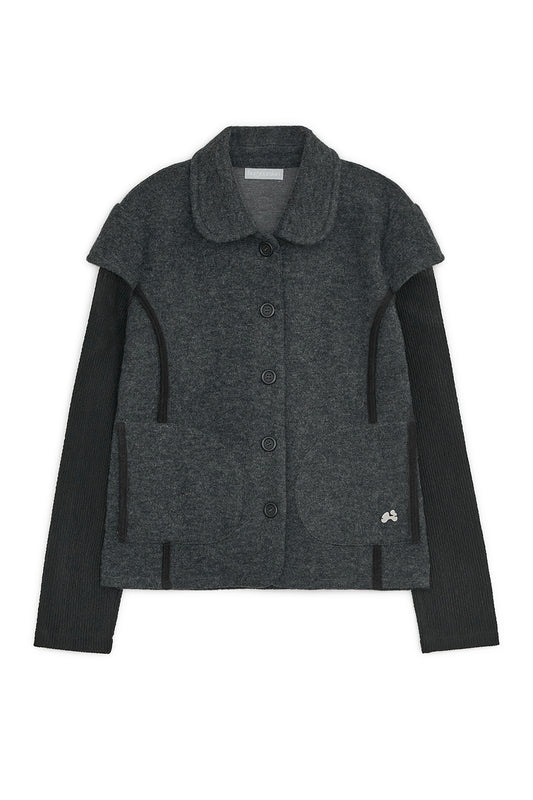 Round collar knit jacket (Charcoal)
