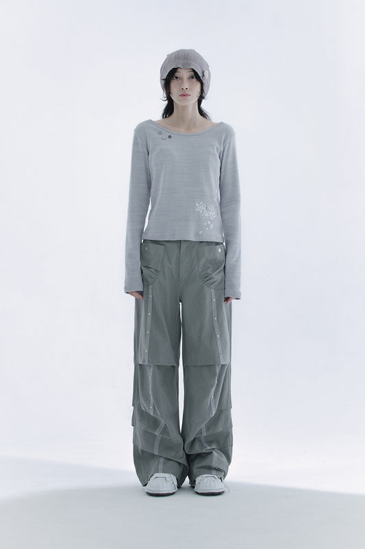 Star studed line pants (Gray)