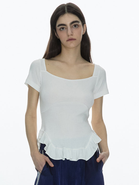 Ribbed Apron T-Shirt [White]