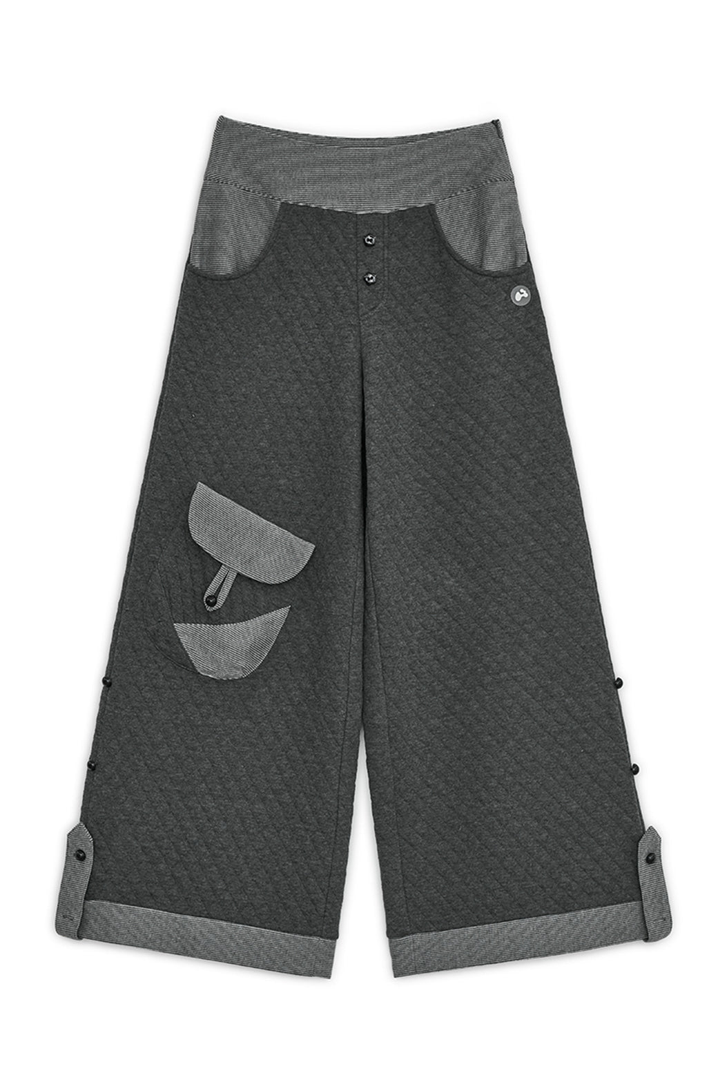 Quilted flap button pants (Gray)