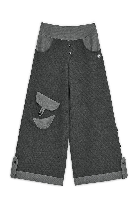 Quilted flap button pants (Gray)