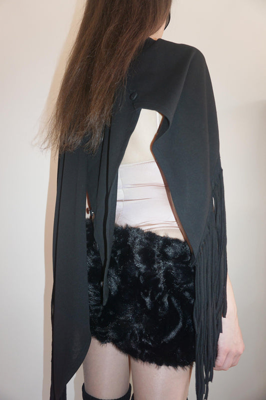 Versatile Fringe Cape Black