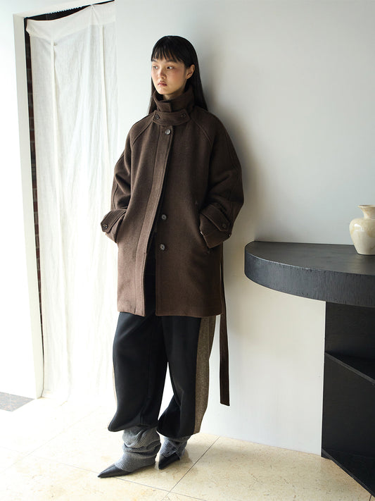 Wool Raglan Half Coat [Dark Brown]