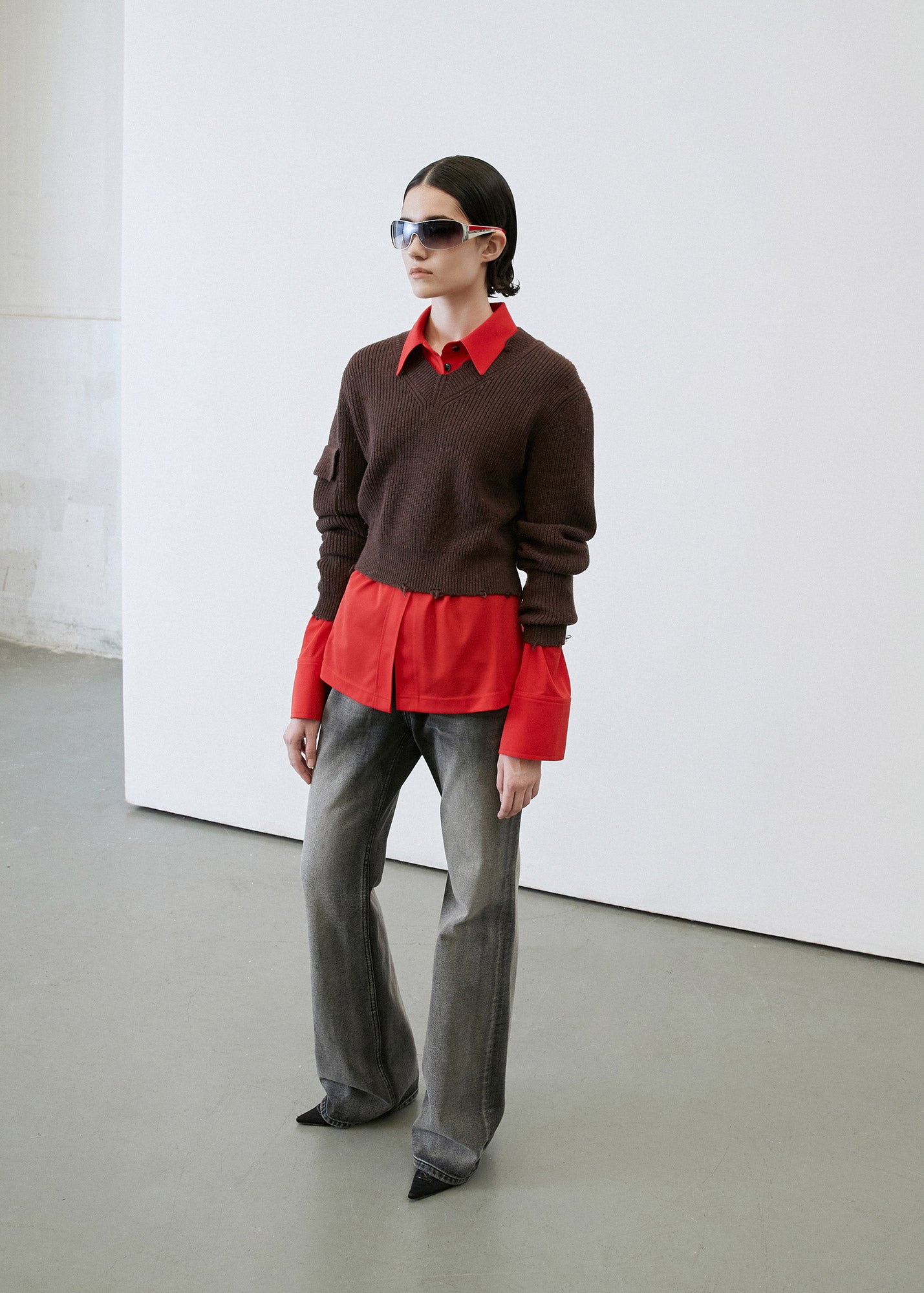 DESTRESSED V-NECK SWEATER / 2 Color