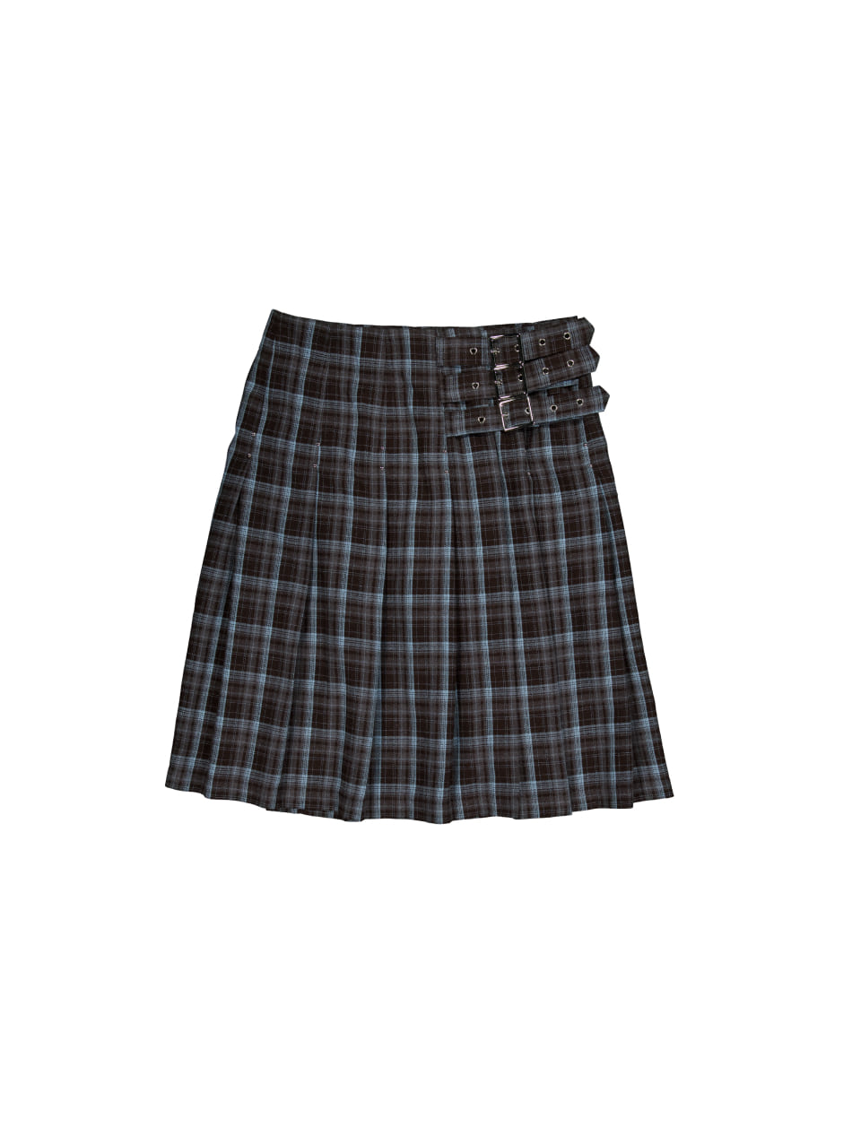 CHECK BUCKLE WRAP SKIRT / BABY BLUE