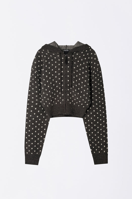 Snowflake Knit Zip-Up Gray