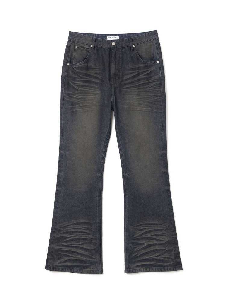 Constructed Flare Jeans [Washed Blue]