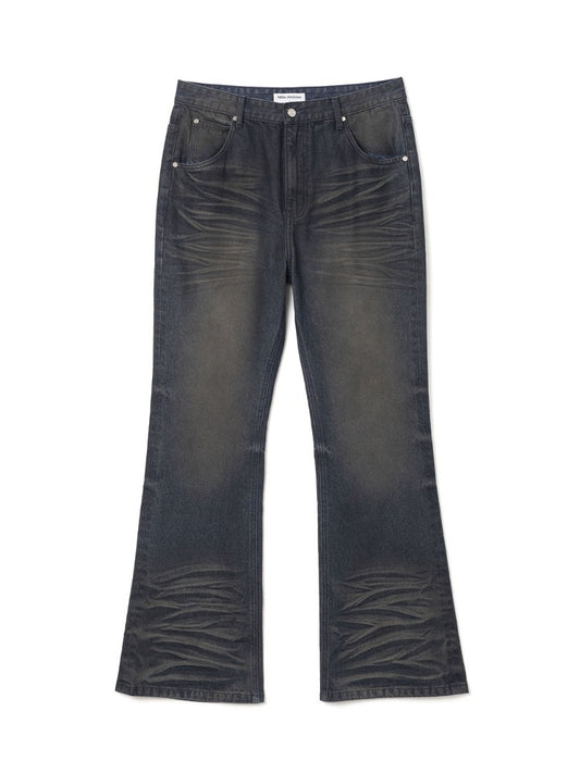 Constructed Flare Jeans [Washed Blue]