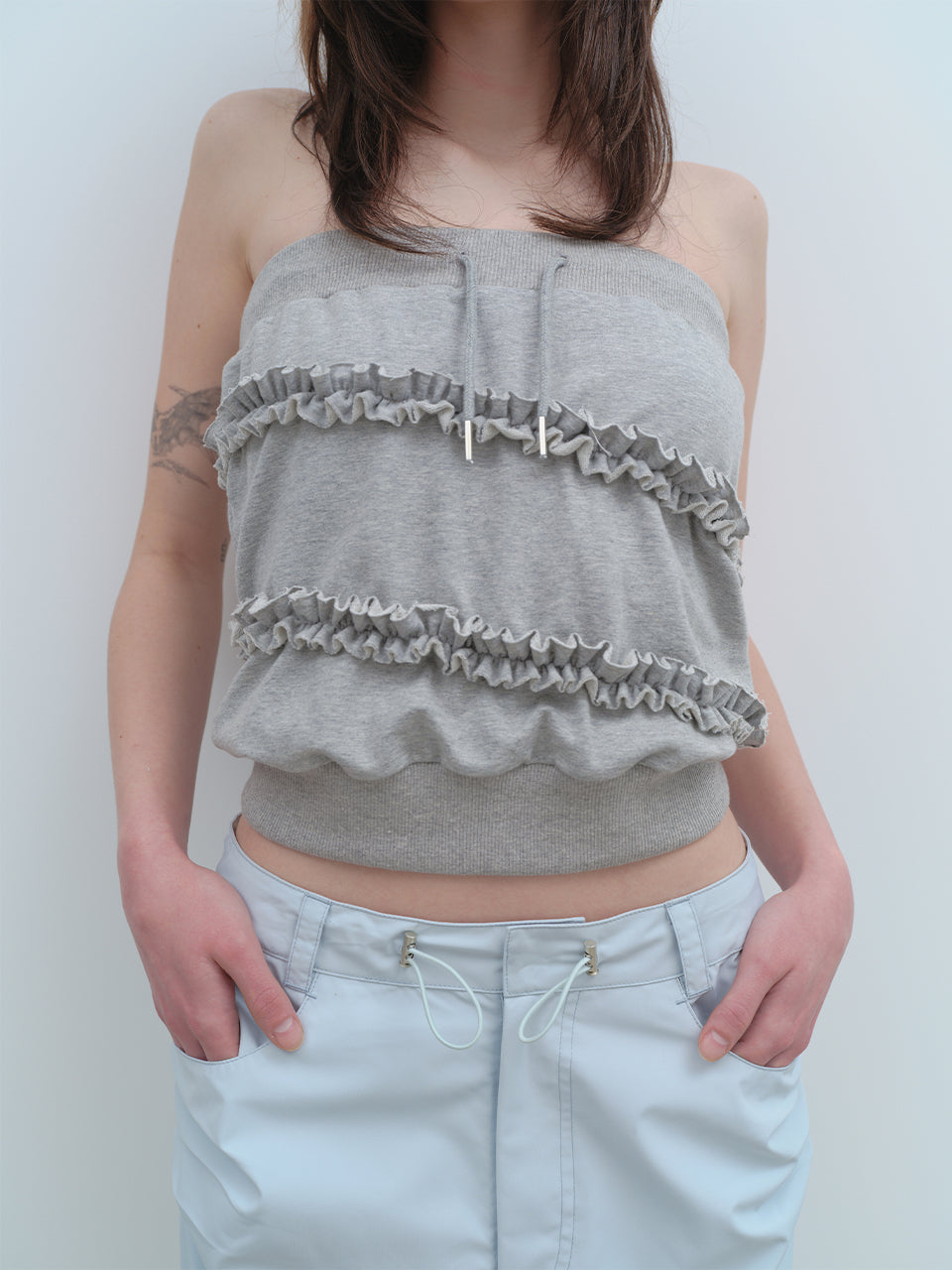 Jersey Frill Tube Top [Melange Gray]