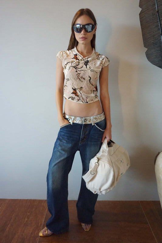 Beaded Waist Denim Pants / Indigo Blue