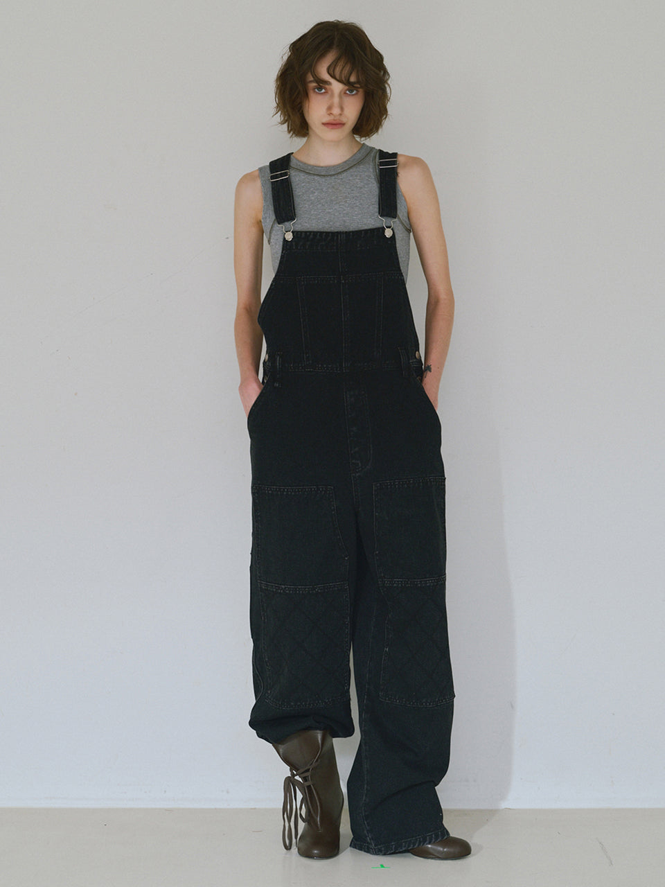 Double knee Cross Overalls [Black]