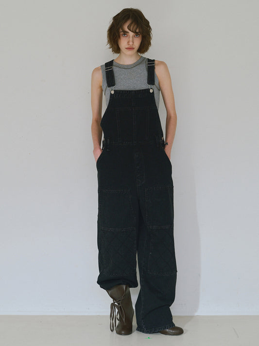 Double knee Cross Overalls [Black]