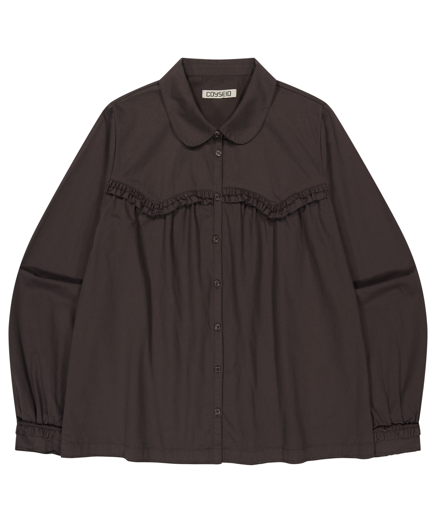 ROUGH CUT FRILL SHIRT BROWN