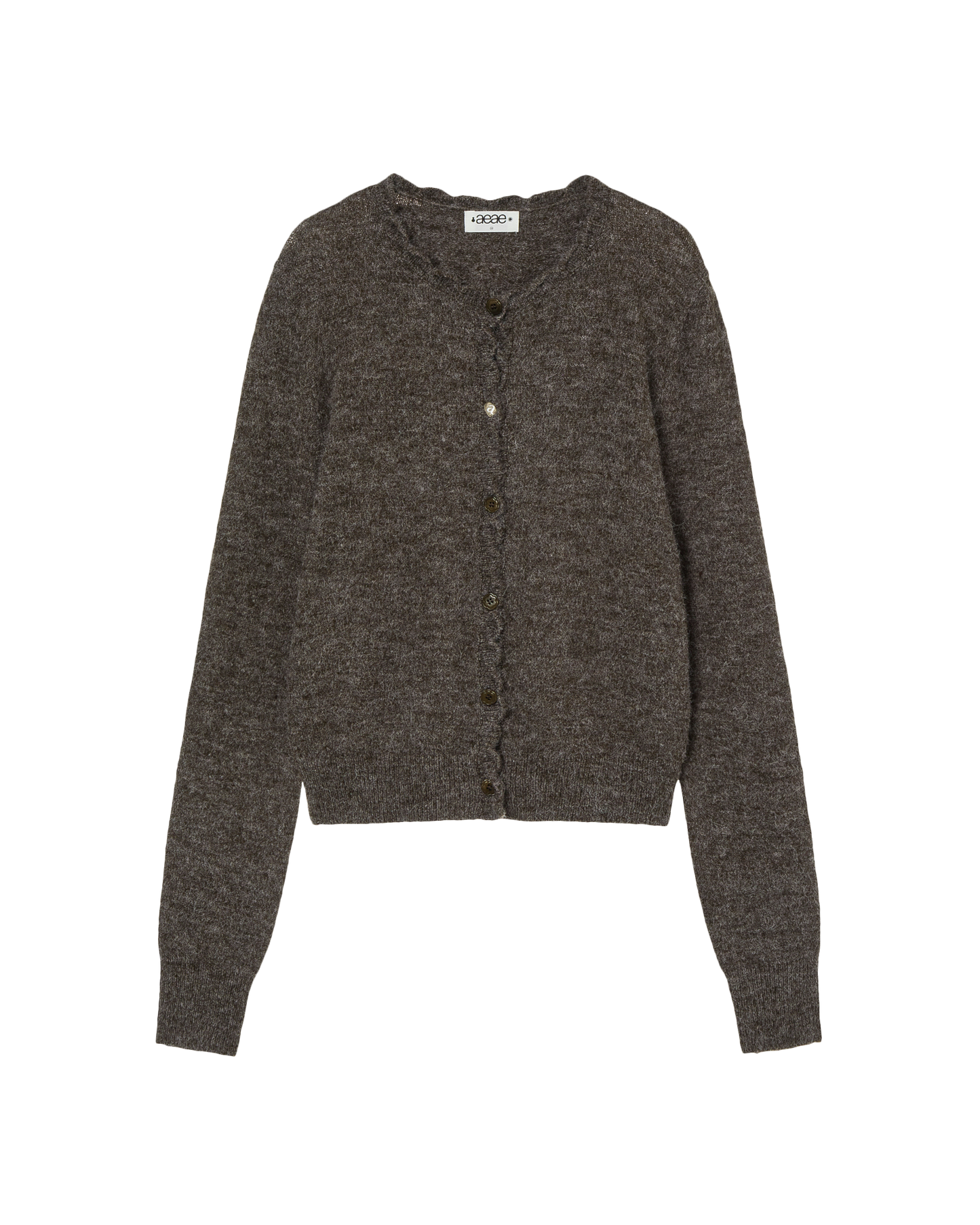 SCALLOP ROUND NECK CARDIGAN [DARK BROWN]