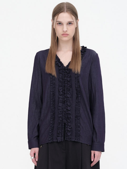 Lace Trimming Blouse [Indigo]