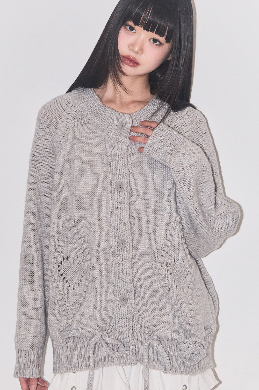 Fleur Diamond Cardigan Gray