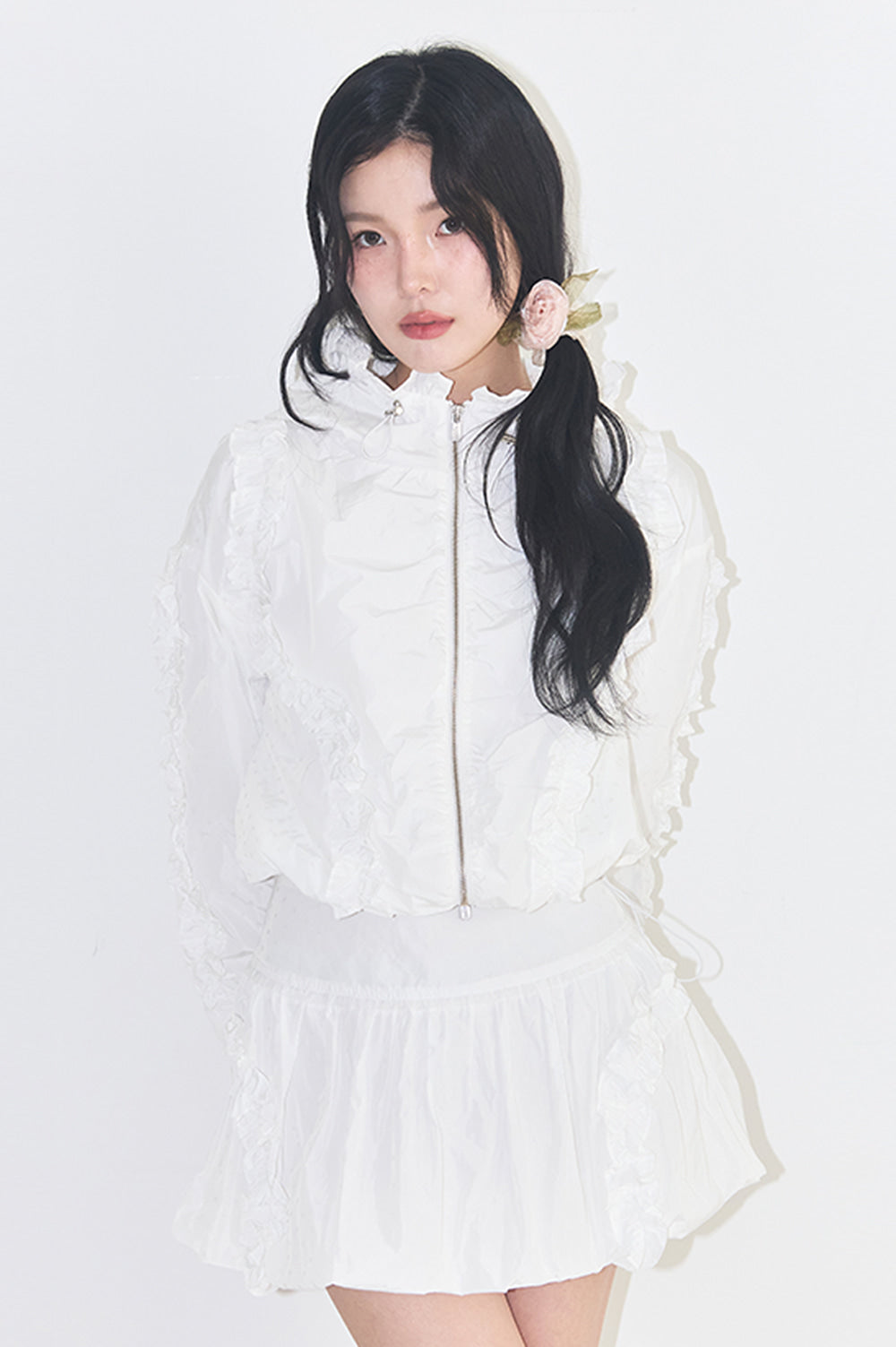 frill dot balloon skirt White