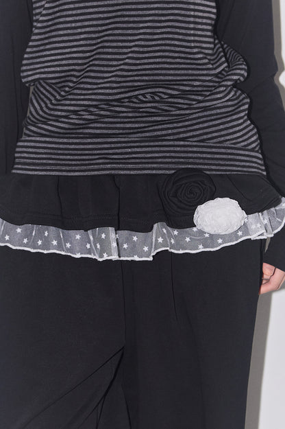 Bloom Ruffle Lace Sweatpants / Black