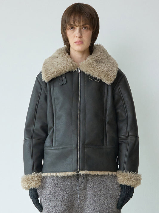 Fluffy Fur Shearling Jacket [Black]