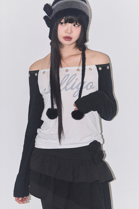 Raglan off-shoulder long-sleeve black