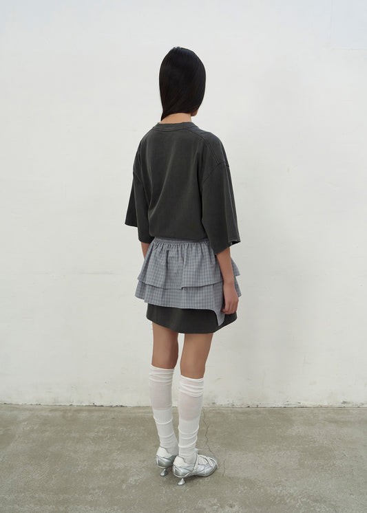 CHECKED FRILL MINI SKIRT (GREY)