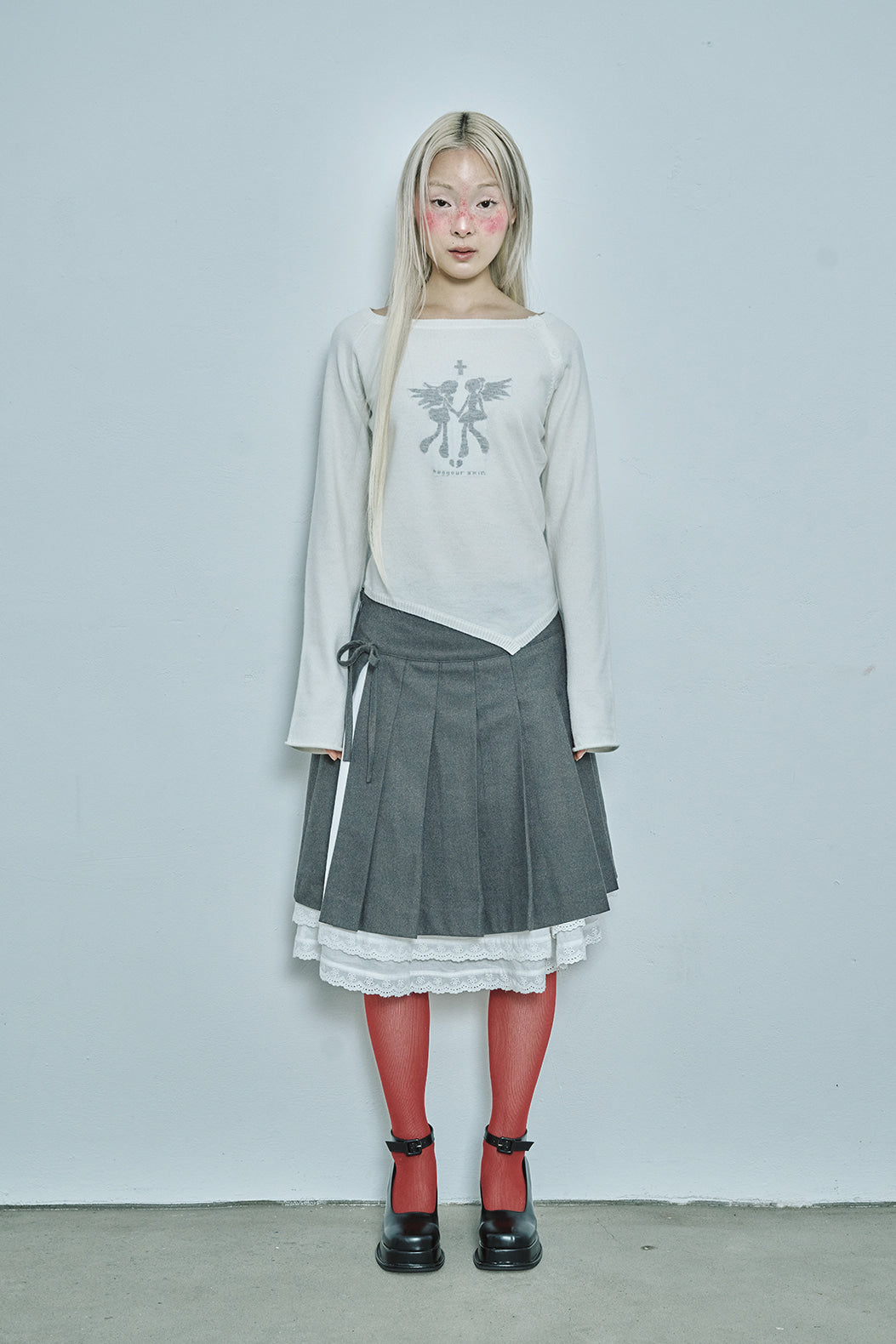 Slit pleats midi skirt (Charcoal)