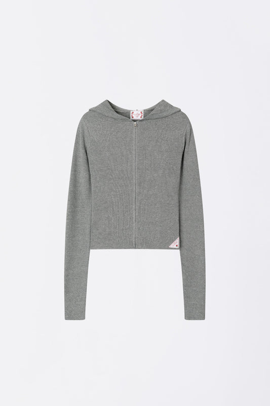 Silhouette Knit Zip-Up Hoodie Melange Gray