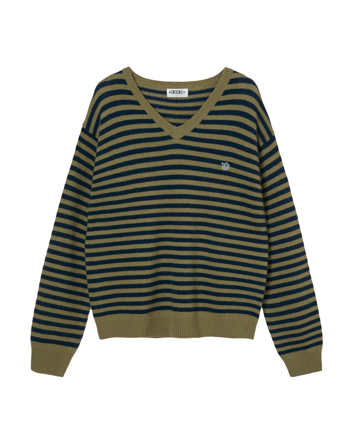 STRIPE V-NECK KNIT PULLOVER [KHAKI]