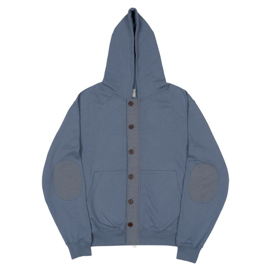 TCM check elbow patch hooded zip-up (blue)